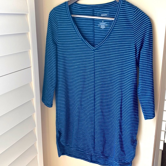 Sonoma Tops - Sonoma V-neck 3/4 sleeve Tunic Tee Navy / Blue Striped - Small